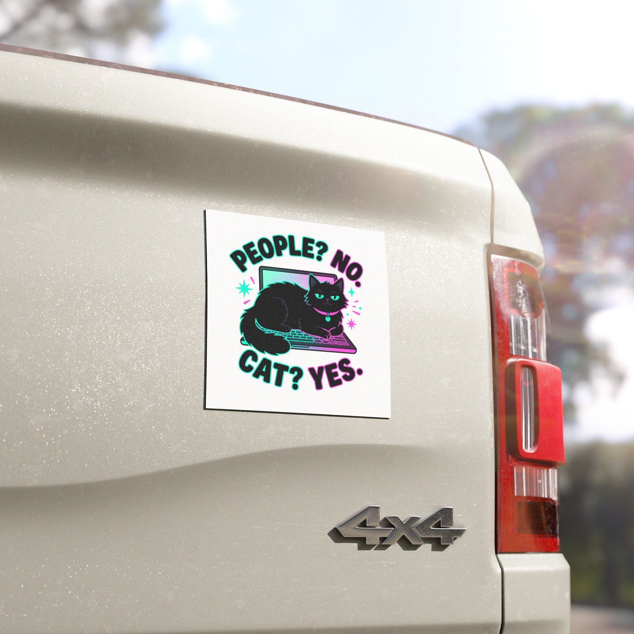 Car Magnet — "People? No. Cat? Yes." Neon Black Cat Design