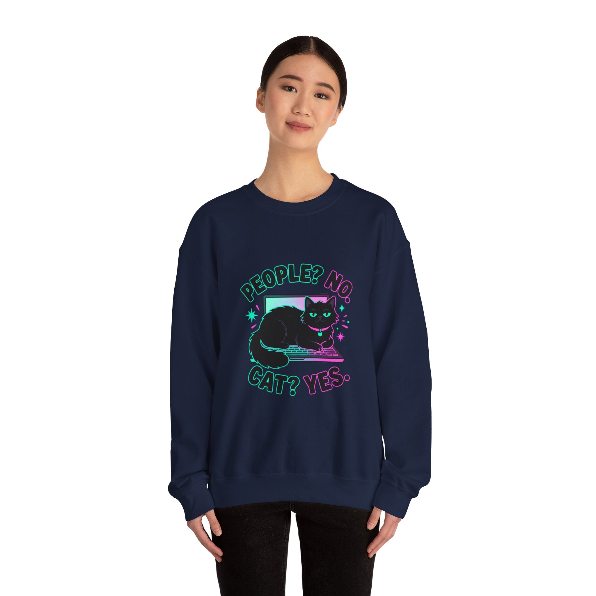 People? No. Cat? Yes. Sweatshirt — Black Cat Crewneck for Cat Lovers