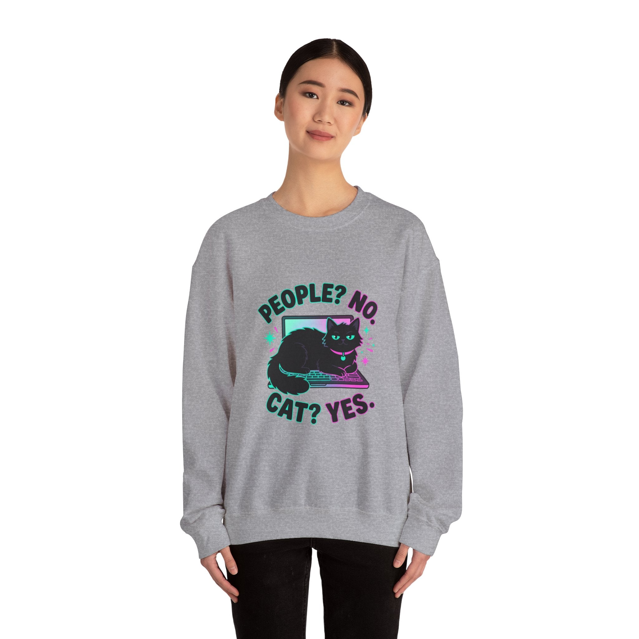 People? No. Cat? Yes. Sweatshirt — Black Cat Crewneck for Cat Lovers