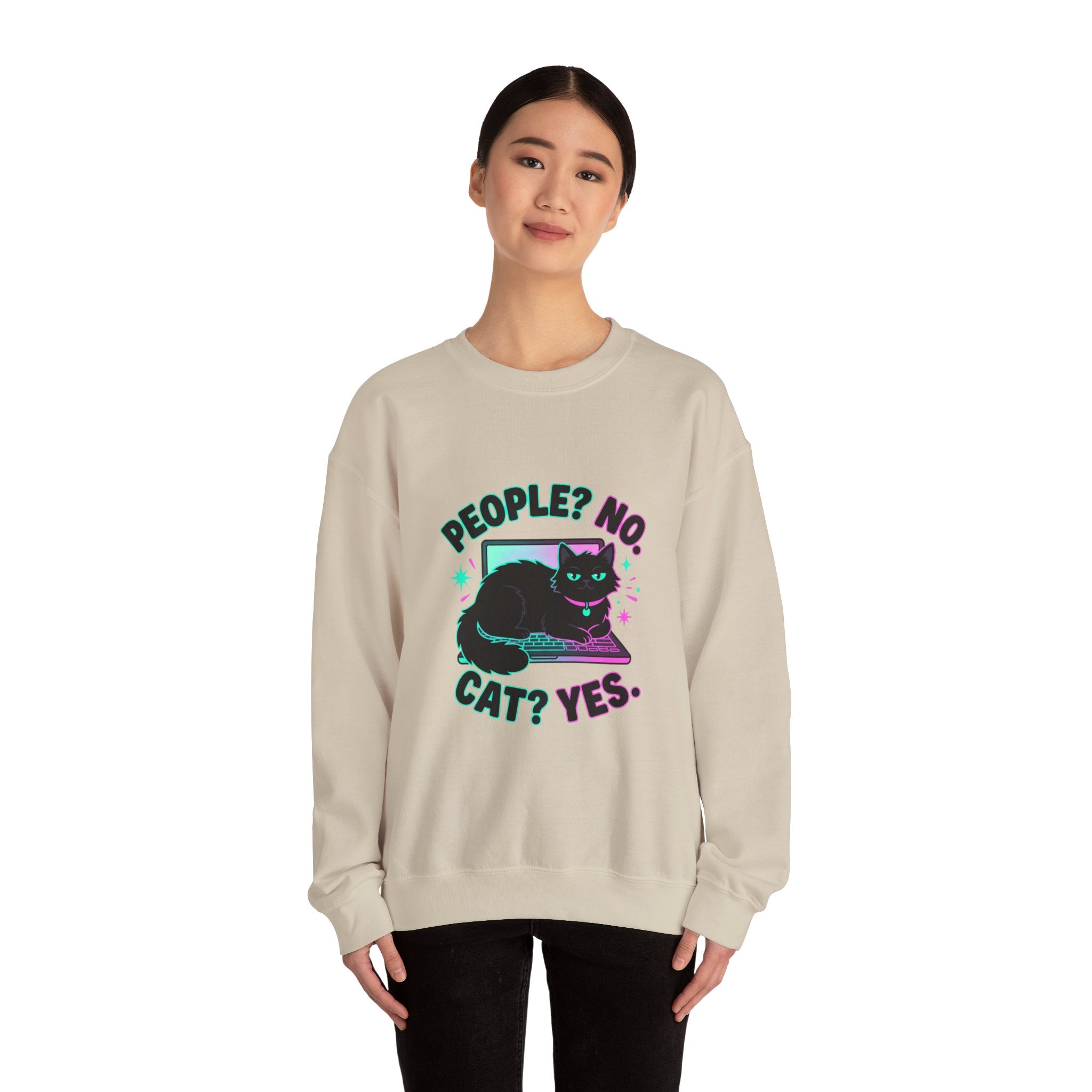 People? No. Cat? Yes. Sweatshirt — Black Cat Crewneck for Cat Lovers
