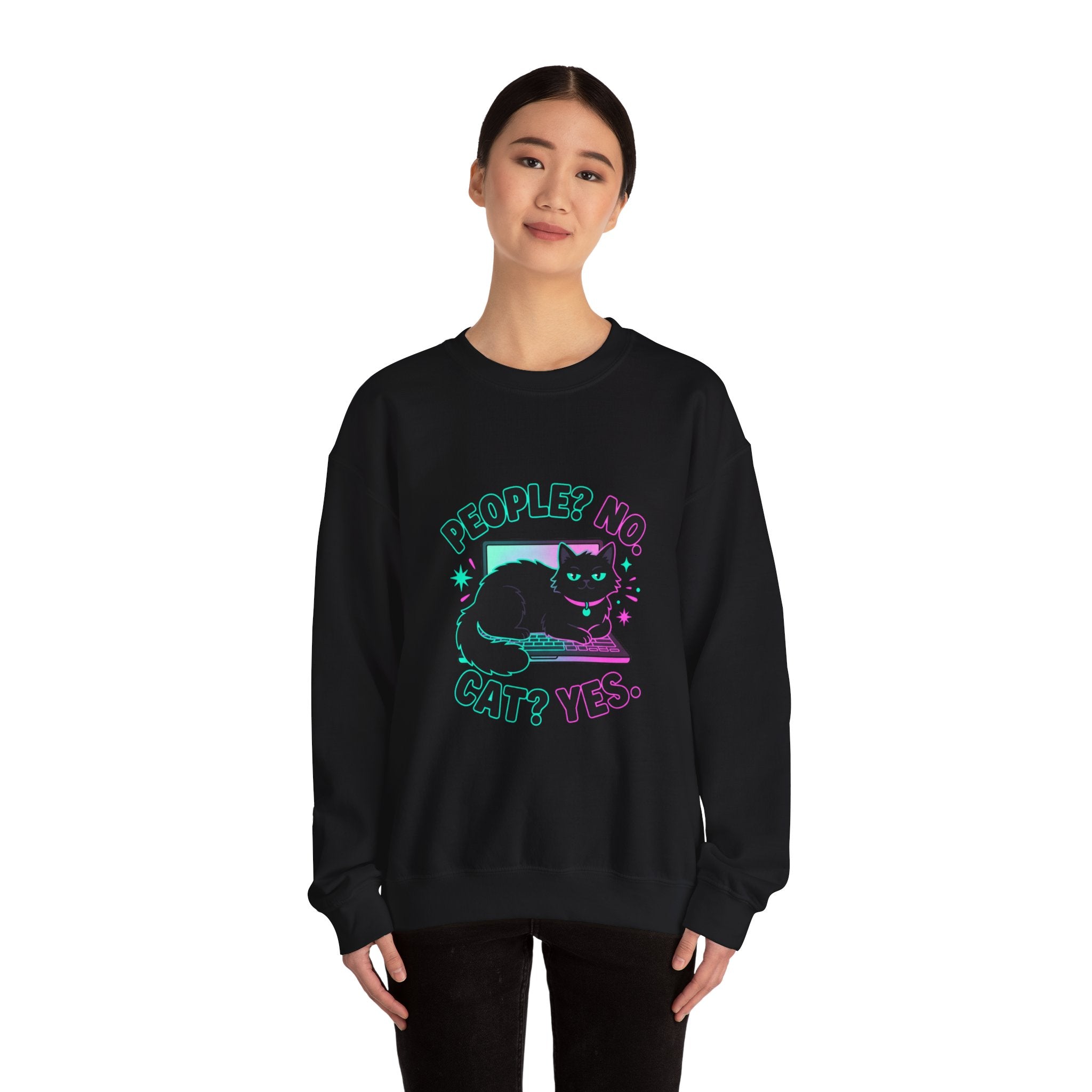 People? No. Cat? Yes. Sweatshirt — Black Cat Crewneck for Cat Lovers